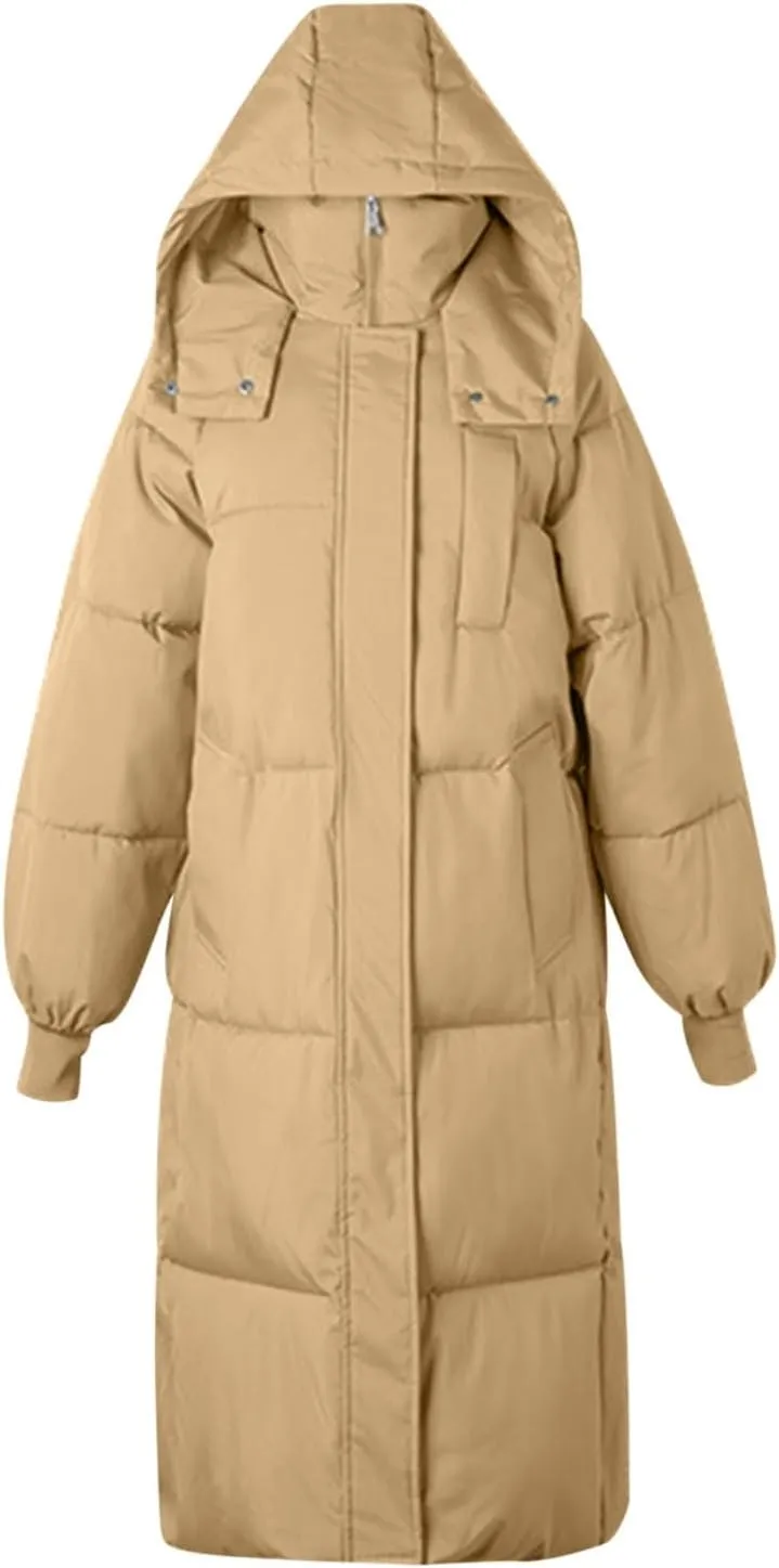 Long Winter Coats for Women 2025 Trendy Hooded Padded Trench Coat Puffer Down Jackets Overcoat with Pockets