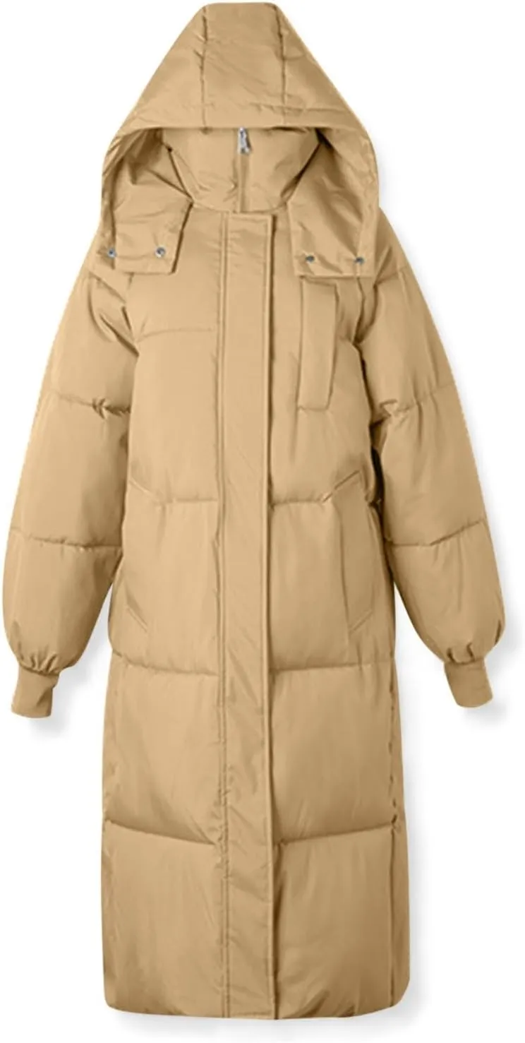 Long Winter Coats for Women 2025 Trendy Hooded Padded Trench Coat Puffer Down Jackets Overcoat with Pockets
