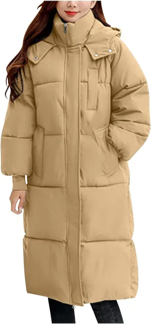 Long Winter Coats for Women 2025 Trendy Hooded Padded Trench Coat Puffer Down Jackets Overcoat with Pockets