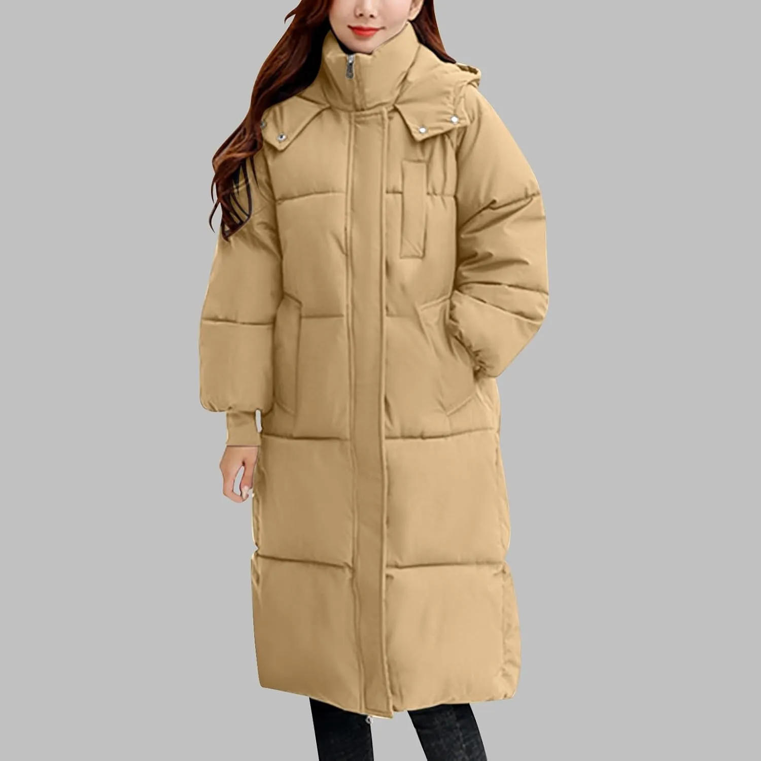 Long Winter Coats for Women 2025 Trendy Hooded Padded Trench Coat Puffer Down Jackets Overcoat with Pockets