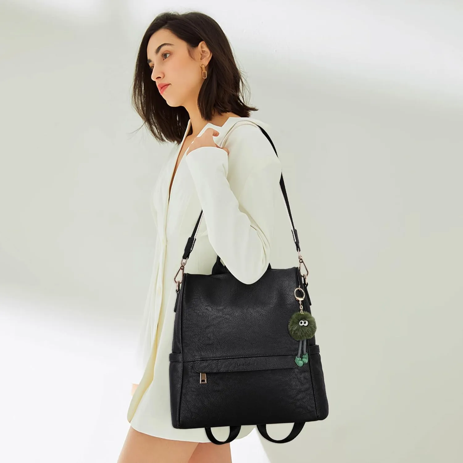 Love Deliver Backpack Purse for Women Leather Fashion Designer Ladies Shoulder Bags Travel Backpacks With Wristlets, Black