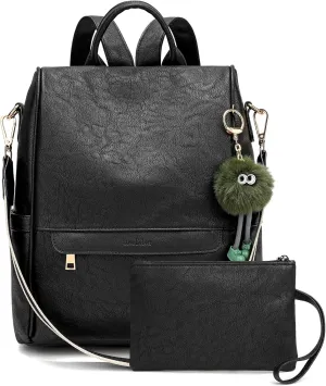 Love Deliver Backpack Purse for Women Leather Fashion Designer Ladies Shoulder Bags Travel Backpacks With Wristlets, Black