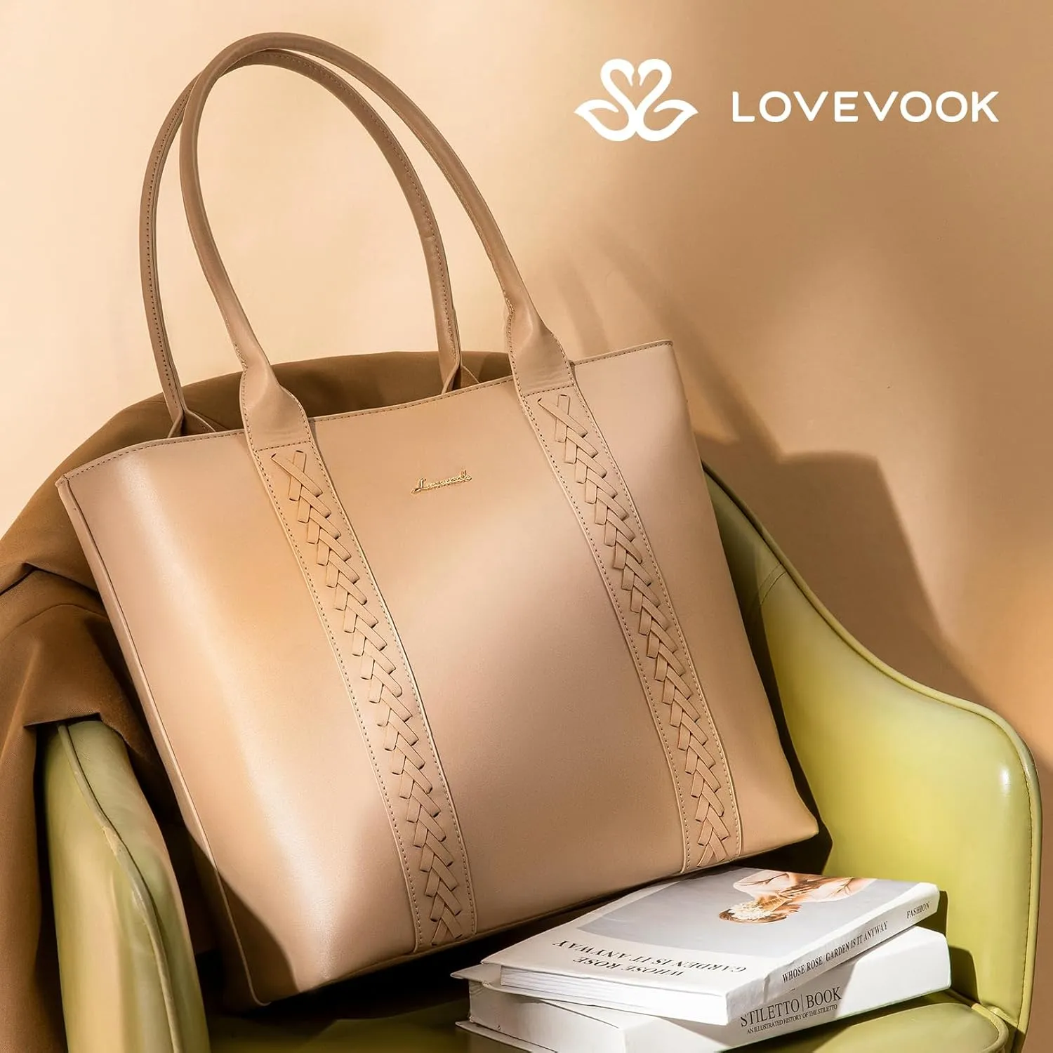 LOVEVOOK Tote Bag for Women Purse and Work Bags, Shoulder Purses with Large Black Woven Leather, Gifts for Womens