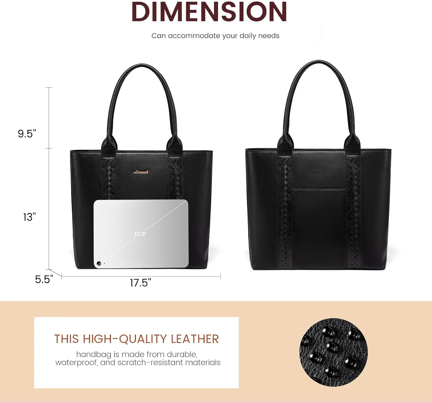 LOVEVOOK Tote Bag for Women Purse and Work Bags, Shoulder Purses with Large Black Woven Leather, Gifts for Womens