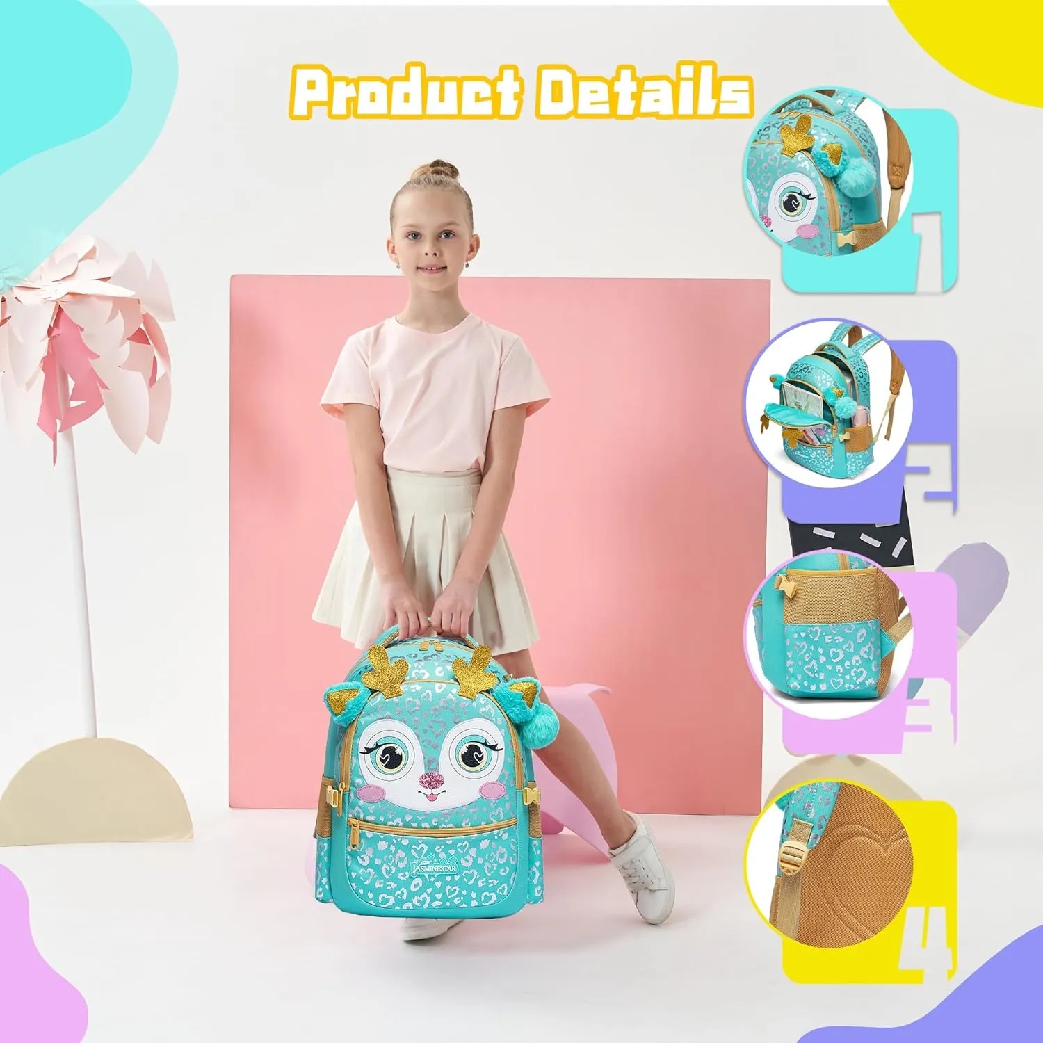 Meetbelify Backpacks for Girls School Backpacks with Lunch Box for Elementary Preschool Students Girls Backpacks Ages 8-10 Kids Travel Backpack 3 in 1 Bookbag Set for Girls, Deer