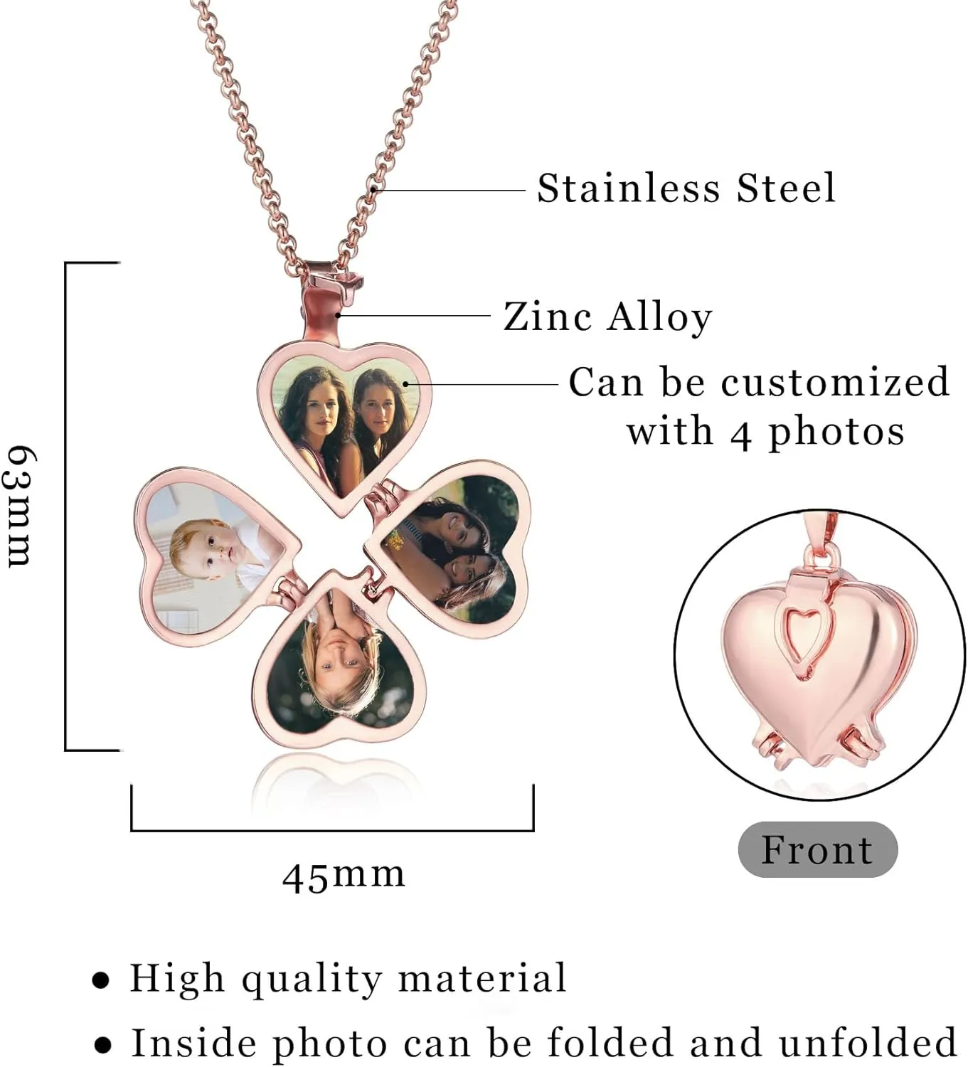 MeMeDIY Personalized Heart Locket Necklace That Holds 4 Photos Custom Photo Pendant Necklace for Women/Mom Expanding Gold Plated Vintage Locket