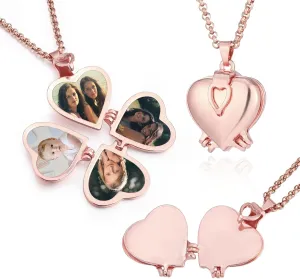 MeMeDIY Personalized Heart Locket Necklace That Holds 4 Photos Custom Photo Pendant Necklace for Women/Mom Expanding Gold Plated Vintage Locket