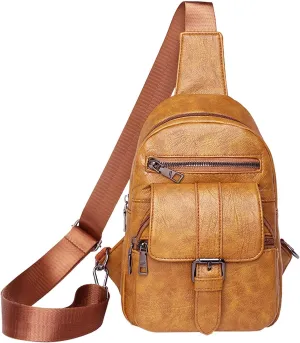 Men And Women Chest Bags Sling Bags Small Crossbody PU Leather Satchel Daypack Fashion Shoulder Strap (Yellow, One Size)