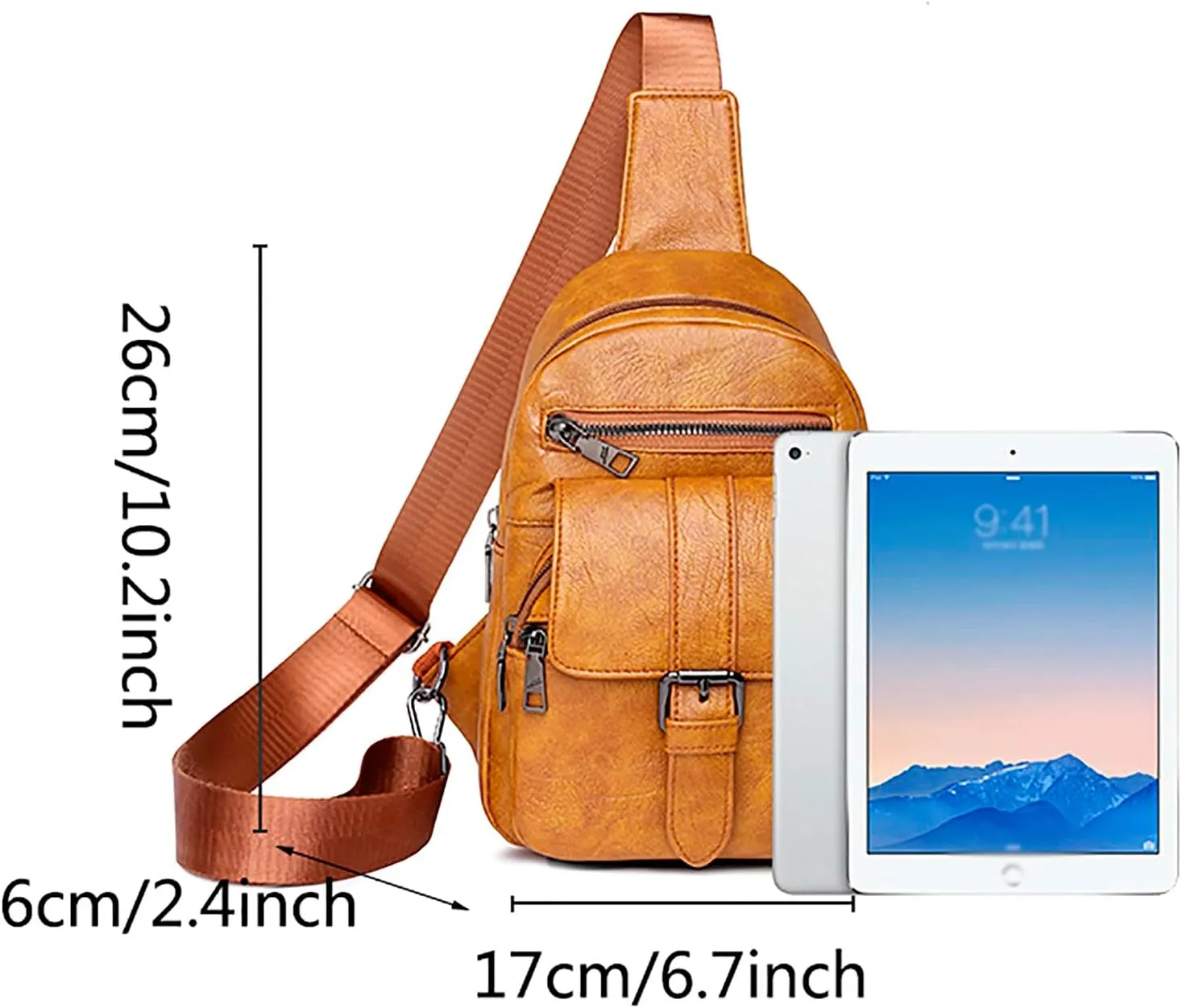 Men And Women Chest Bags Sling Bags Small Crossbody PU Leather Satchel Daypack Fashion Shoulder Strap (Yellow, One Size)