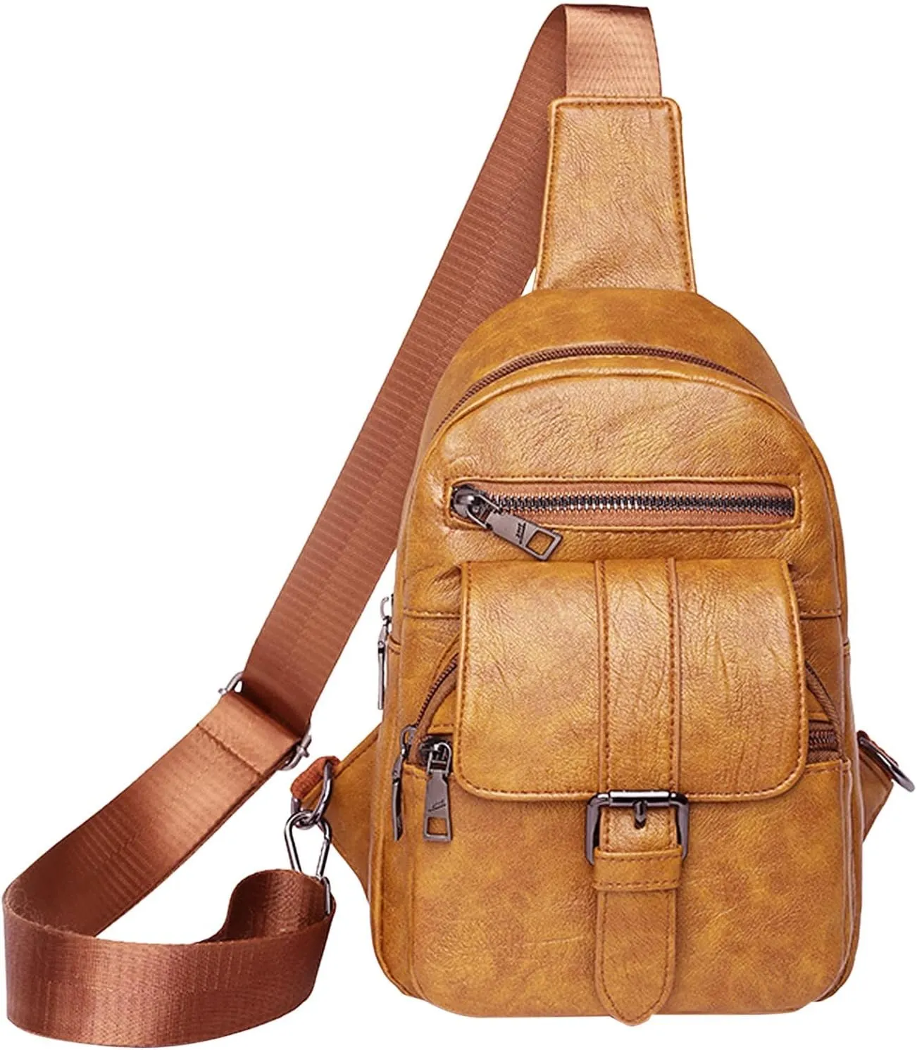 Men And Women Chest Bags Sling Bags Small Crossbody PU Leather Satchel Daypack Fashion Shoulder Strap (Yellow, One Size)