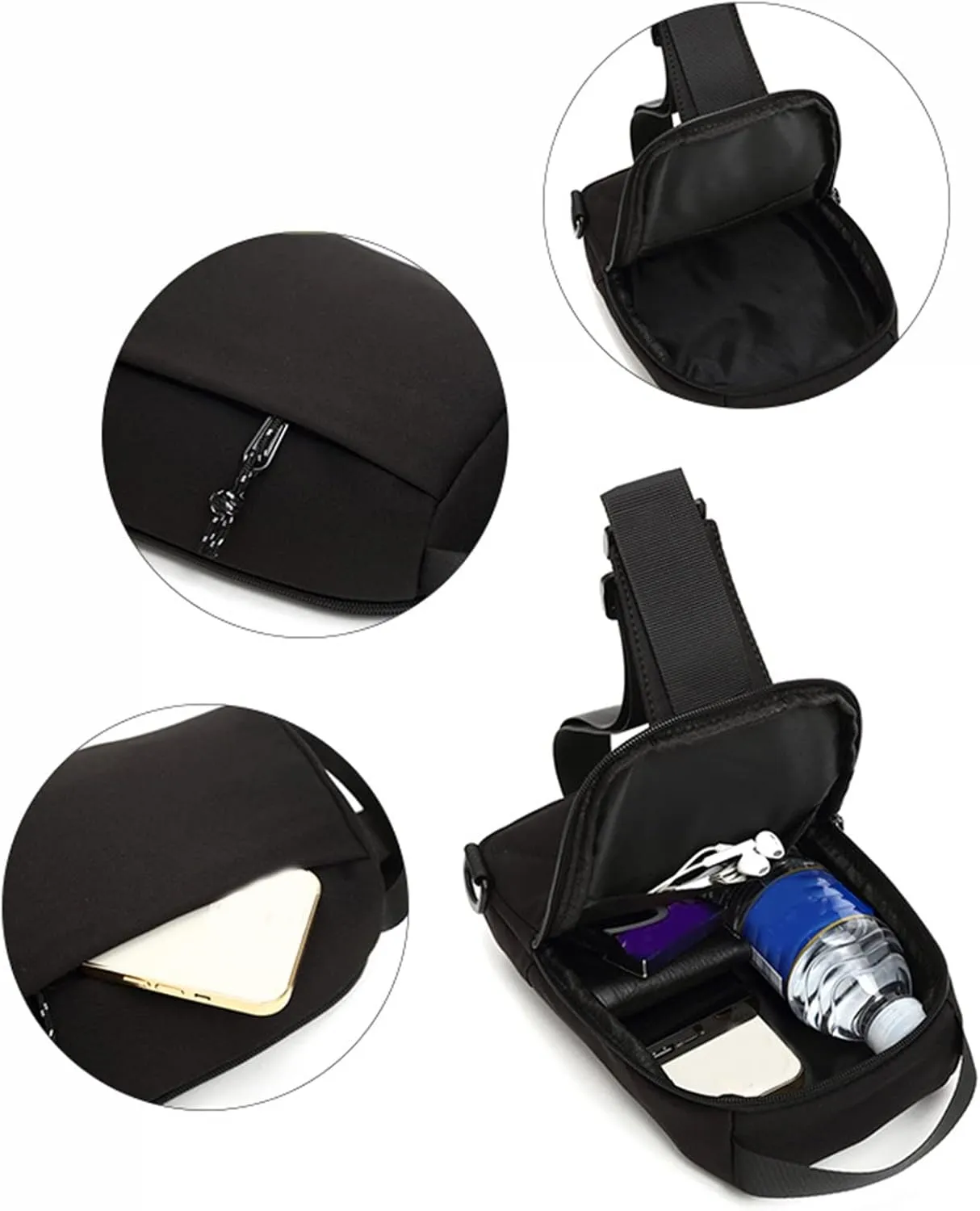 Men Messenger Bag Bags Solid Color Fashion Shoulder Bag Casual Large Capacity Waist Bag Big Tote Bags (Black, One Size)