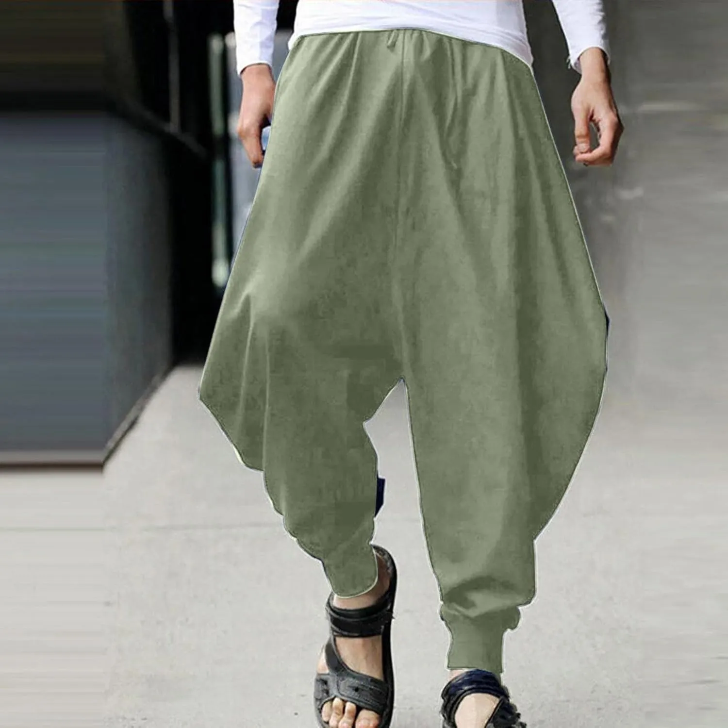 Men's Cotton Linen Pants Baggy Harem Pants Vintage Drop Crotch Pants Plus Size Hippie Boho Yoga Pants Aladdin Pants