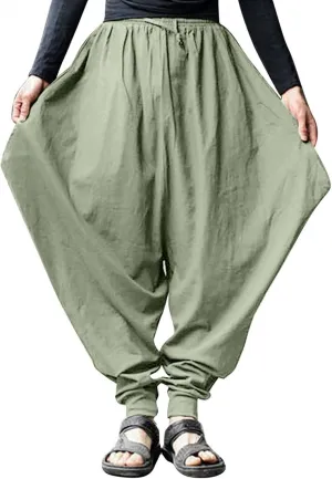 Men's Cotton Linen Pants Baggy Harem Pants Vintage Drop Crotch Pants Plus Size Hippie Boho Yoga Pants Aladdin Pants