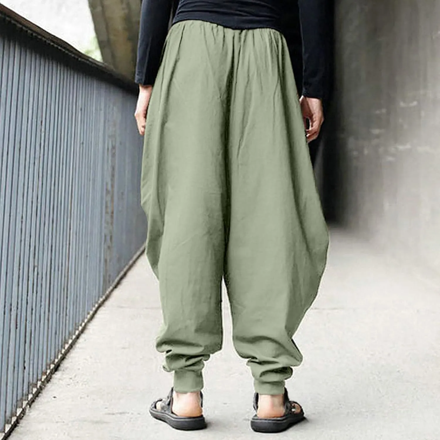 Men's Cotton Linen Pants Baggy Harem Pants Vintage Drop Crotch Pants Plus Size Hippie Boho Yoga Pants Aladdin Pants