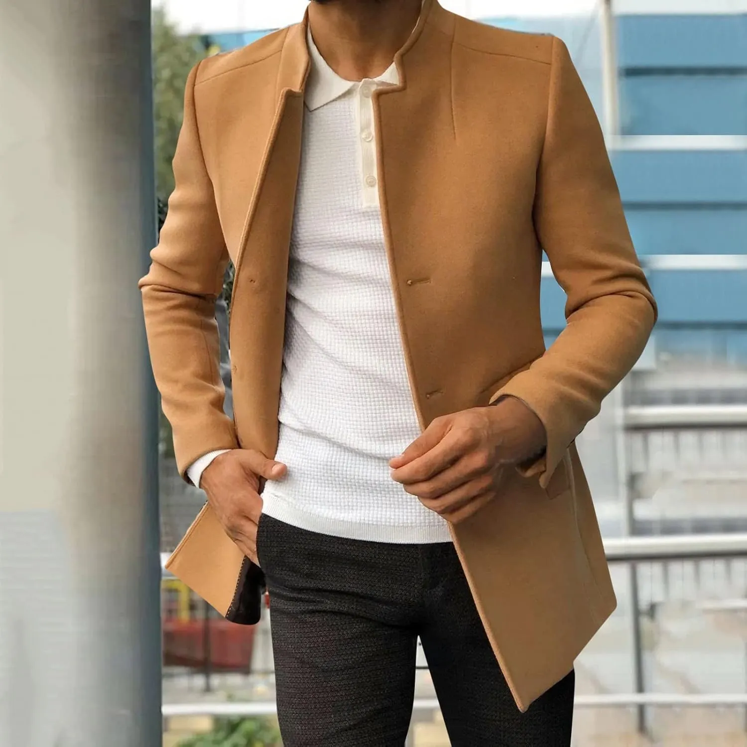 Men'S Fall Winter Jacket Lightweight Casual Coat Button Down Business Jackets Windbreaker