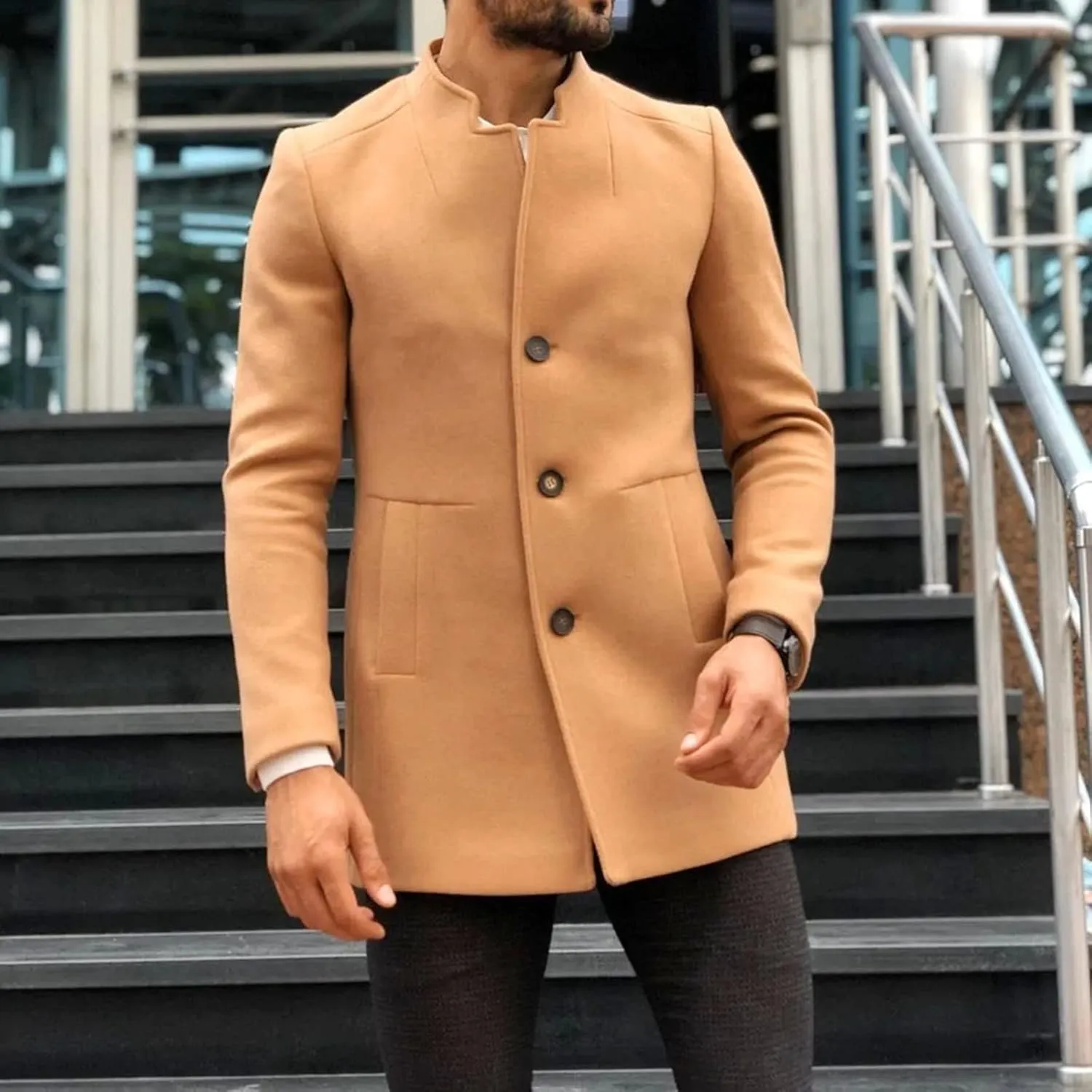 Men'S Fall Winter Jacket Lightweight Casual Coat Button Down Business Jackets Windbreaker