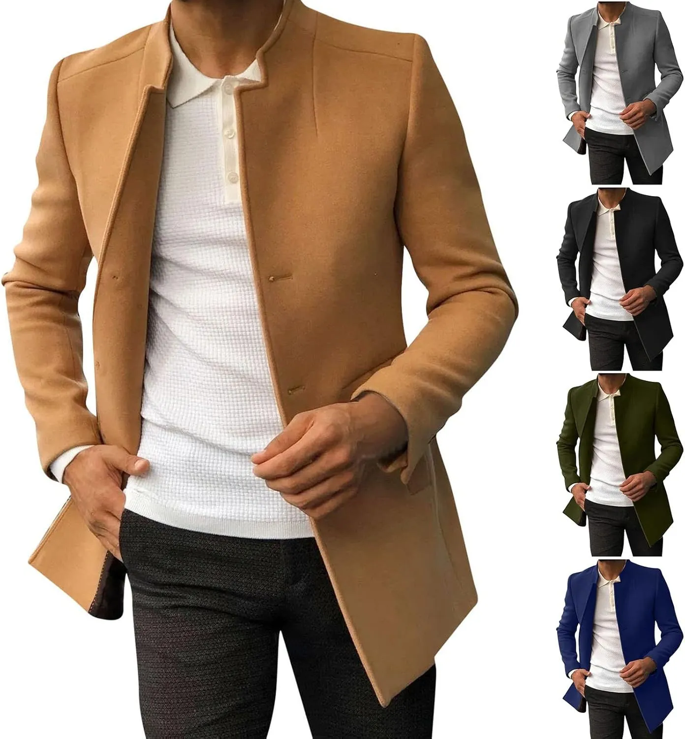 Men'S Fall Winter Jacket Lightweight Casual Coat Button Down Business Jackets Windbreaker