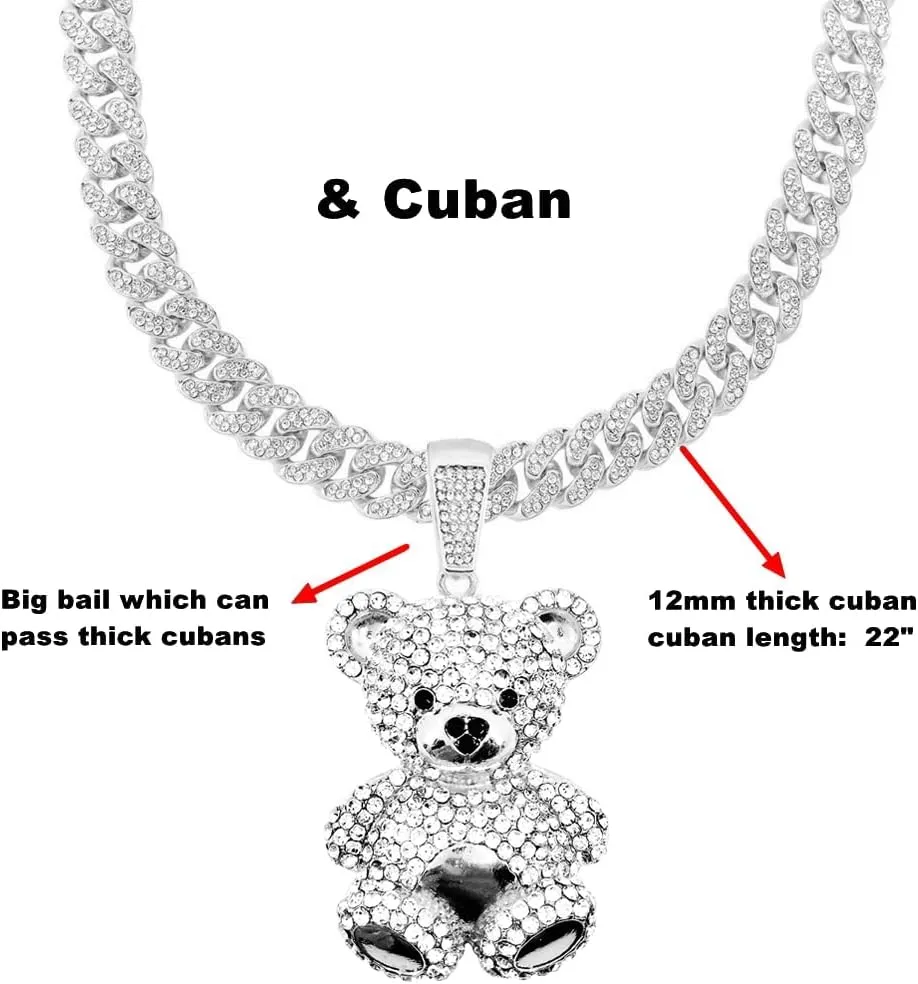 Mens Hip Hop Iced Out Chain Necklaces Silver Gold Monkey | Bear | Lion Pendant Chains Bling Rapper Jewelry