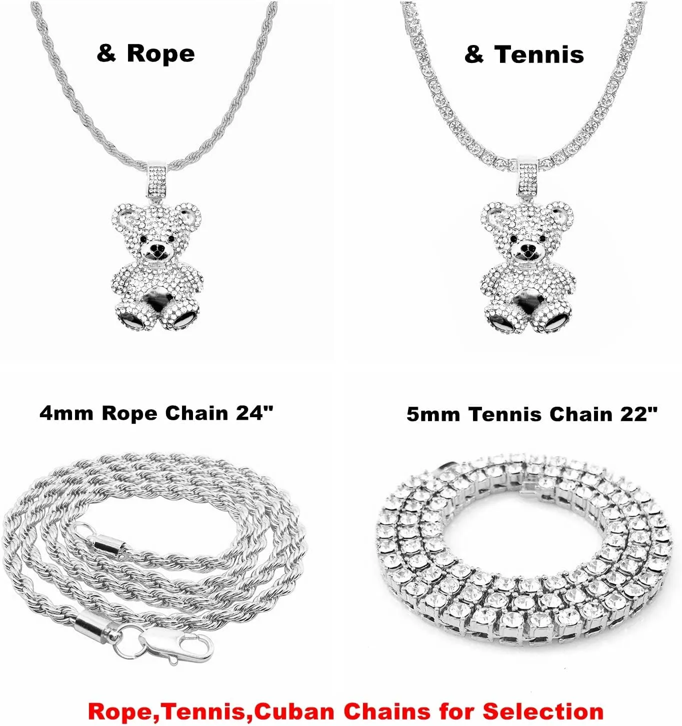 Mens Hip Hop Iced Out Chain Necklaces Silver Gold Monkey | Bear | Lion Pendant Chains Bling Rapper Jewelry