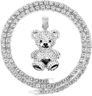 Mens Hip Hop Iced Out Chain Necklaces Silver Gold Monkey | Bear | Lion Pendant Chains Bling Rapper Jewelry