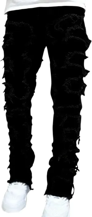 Mens Jeans Bootcut Men Ripped Jeans Slim Fit Stacked Denim Pants Fashion Hip Hop Skinny Patchwork Jeans Streetwear