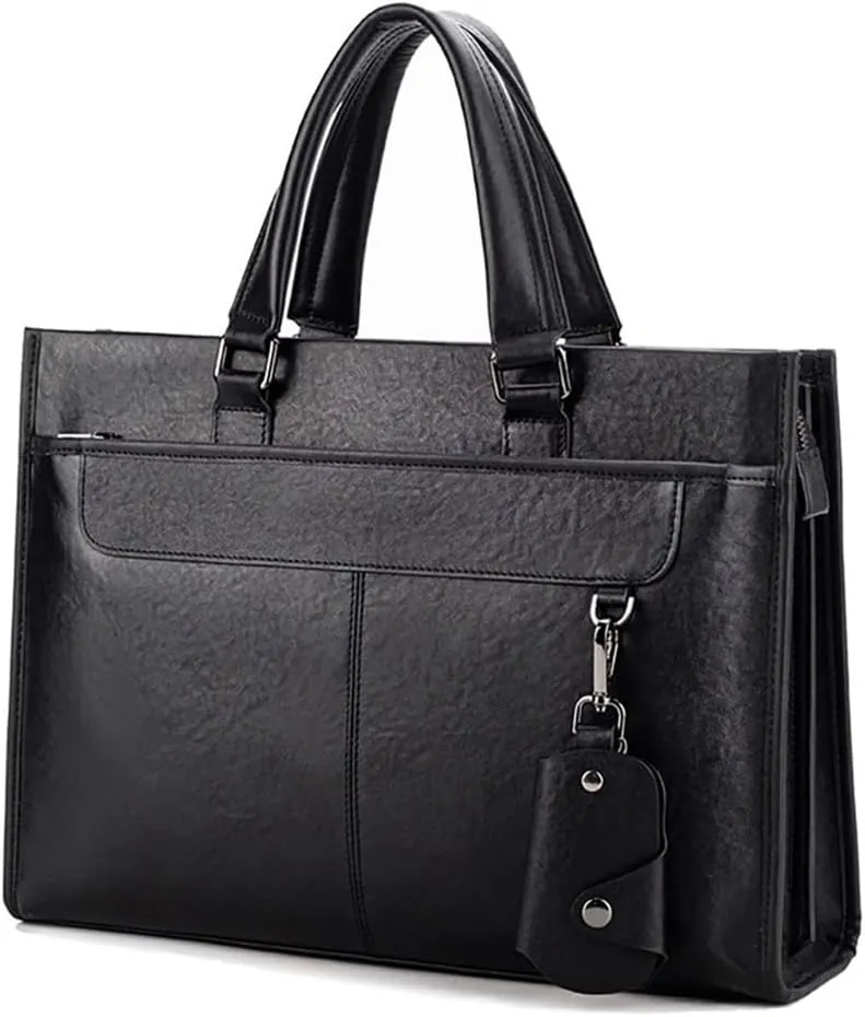 Men's Leather Briefcase Shoulder Bag, Detachable Shoulder Strap, Vintage Handbag