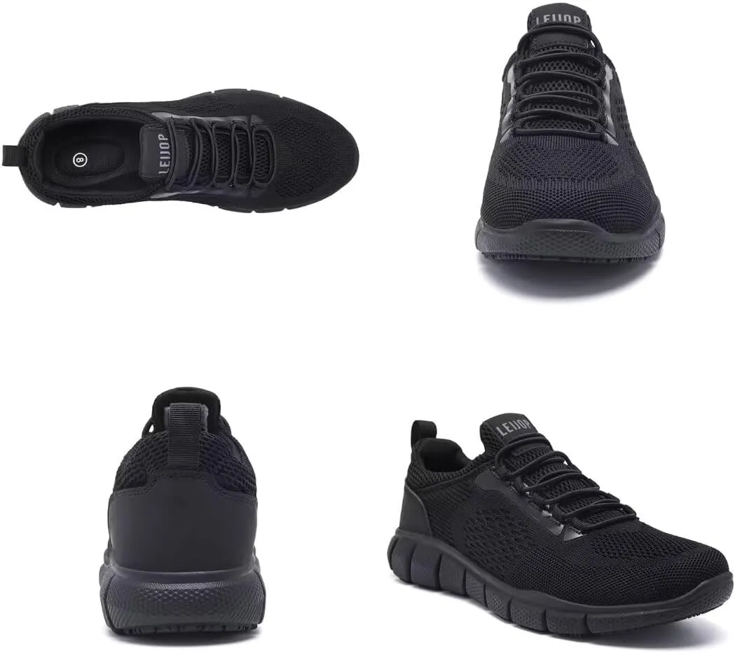Men's Leather Non Slip Food Service Shoes Comfortable Lightweight Slip Resistant Chef Shoes for Kitchen,Restaurant,Hospital