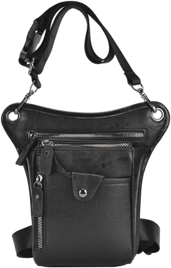 Men'S Leg Bags Retro Punk Waist Bag Cycling Bags Waist Bags Leather Waist Pack For Outdoor Bike Motorcycle Cycling Hiking Black,Waist Bag