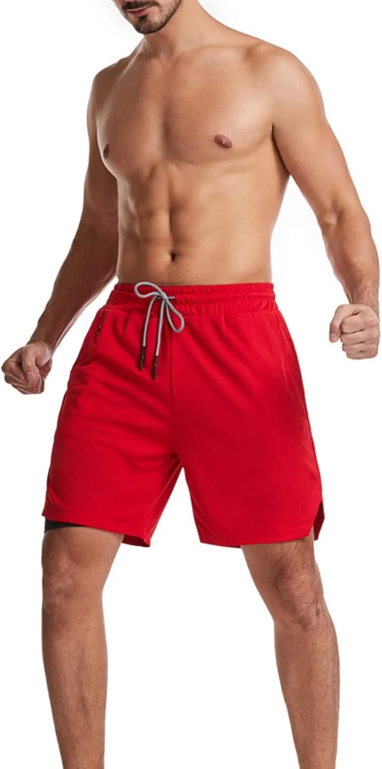 Mens Running Shorts Lightweight Workout Athletic Shorts 2-in-1 Stealth Shorts 7-Inch Gym Yoga Outdoor Shorts