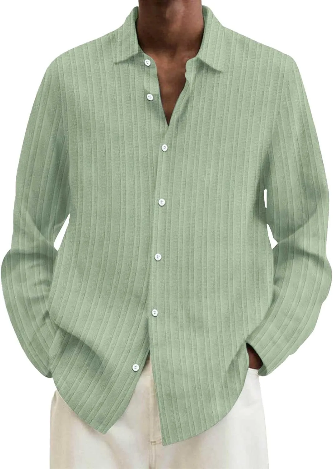 Men's Striped Oxford Shirts Summer Long Sleeve Button Cuban Guayabera Shirt Lightweight Quick Dry Leisure Beach Tops