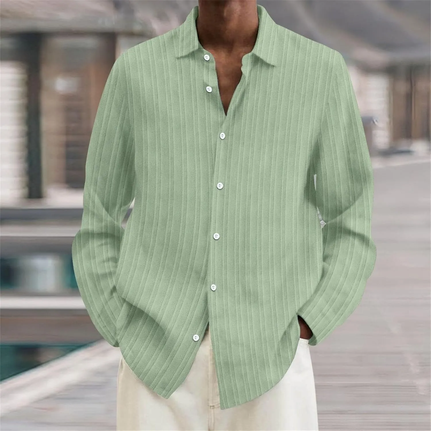 Men's Striped Oxford Shirts Summer Long Sleeve Button Cuban Guayabera Shirt Lightweight Quick Dry Leisure Beach Tops