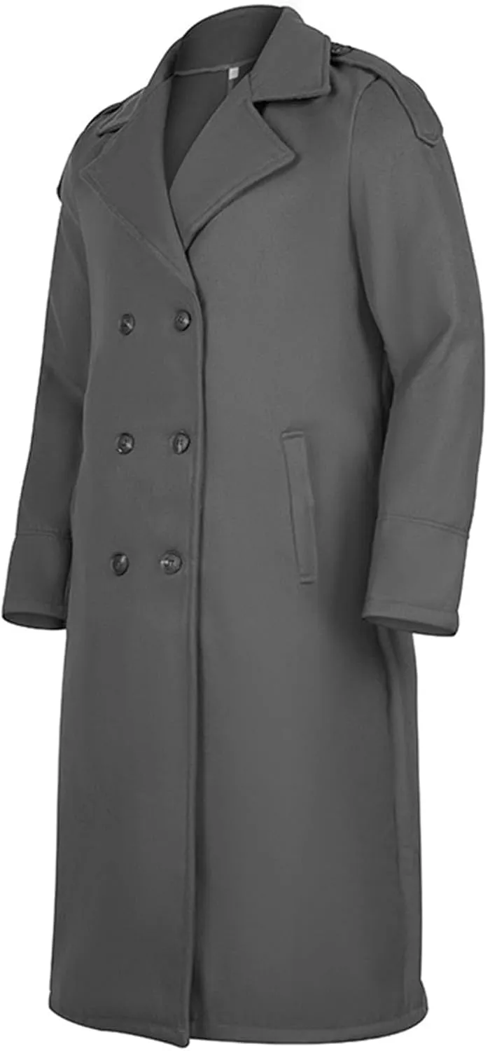 Men's Trench Coat Long Wool Blend Windbreaker Jacket Double Breasted Bussiness Overcoat with Pockets