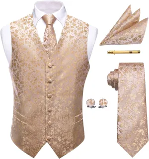Mens Victorian Vest Tie Set Silk Paisley Suit Vests Formal Waistcoat Gothic Steampunk Vest with Notched Lapels
