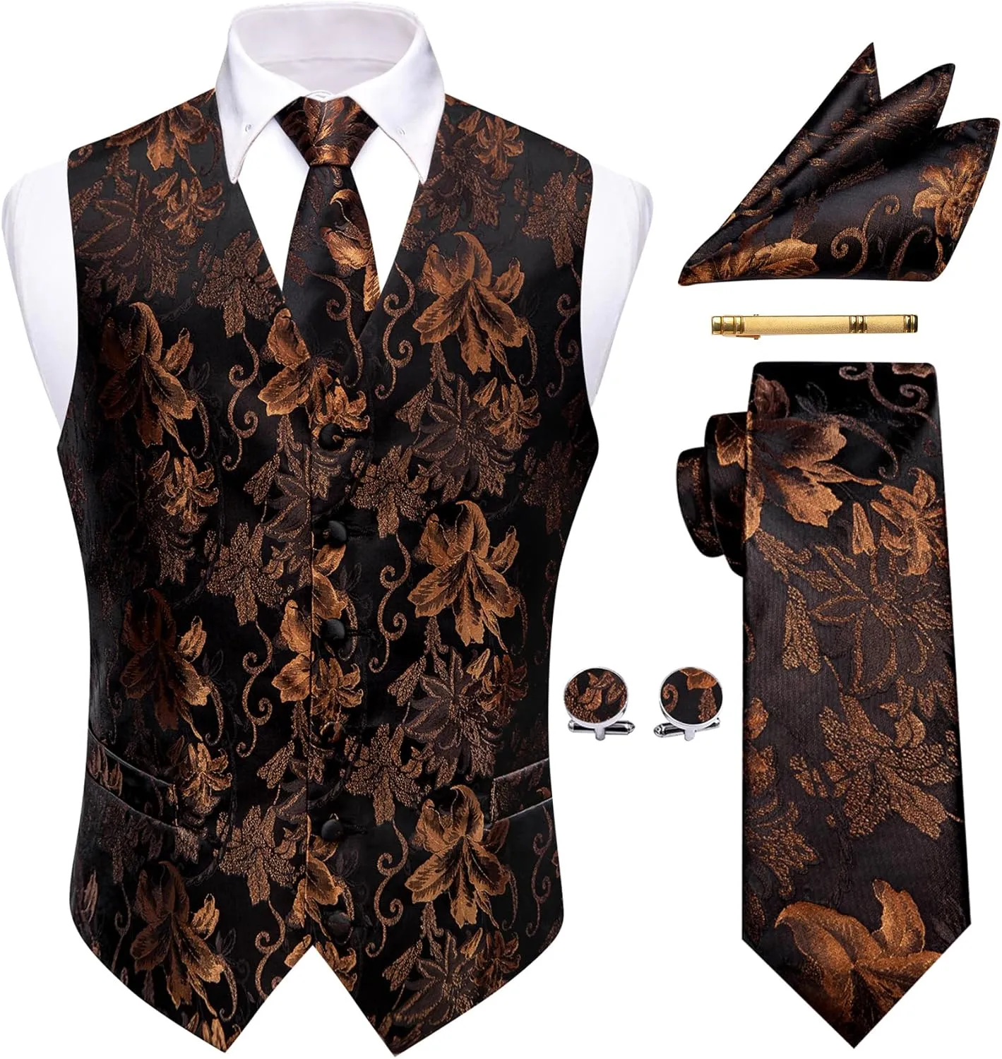 Mens Victorian Vest Tie Set Silk Paisley Suit Vests Formal Waistcoat Gothic Steampunk Vest with Notched Lapels