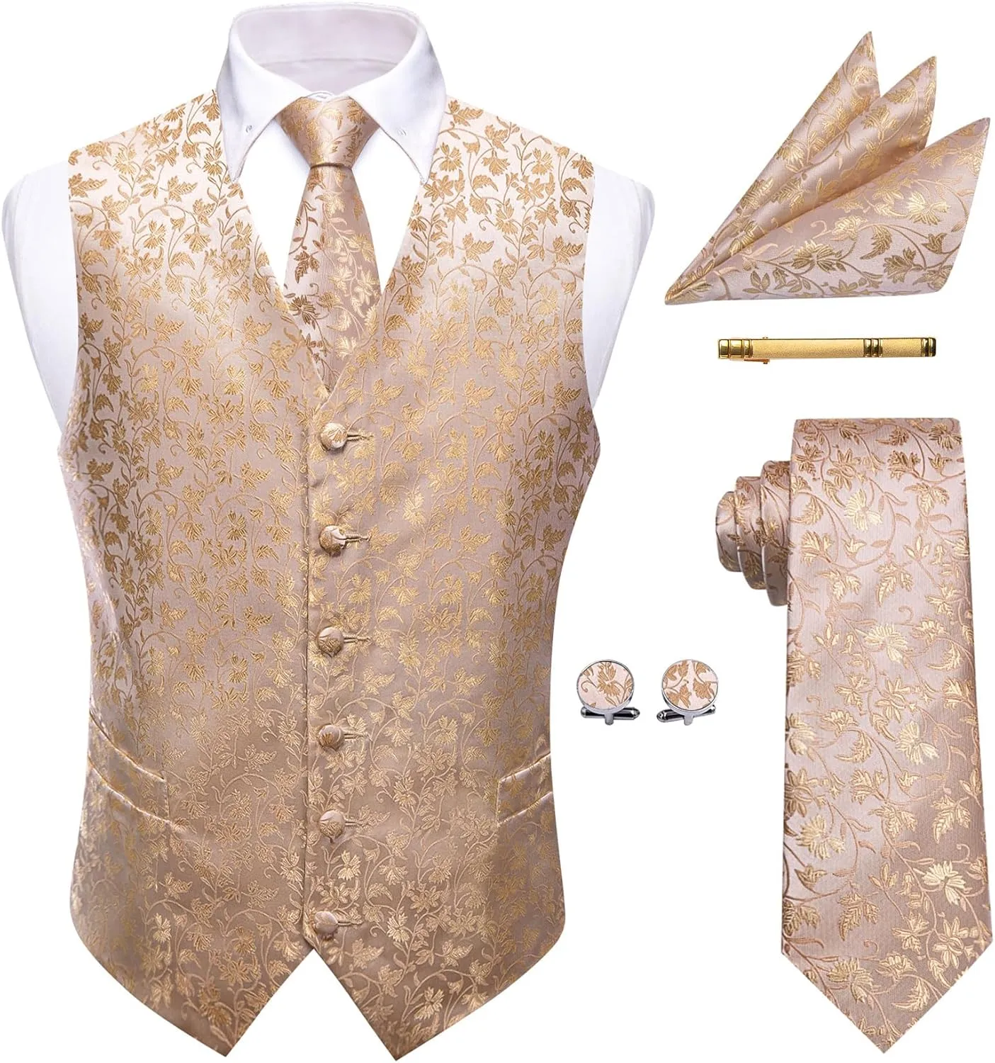 Mens Victorian Vest Tie Set Silk Paisley Suit Vests Formal Waistcoat Gothic Steampunk Vest with Notched Lapels