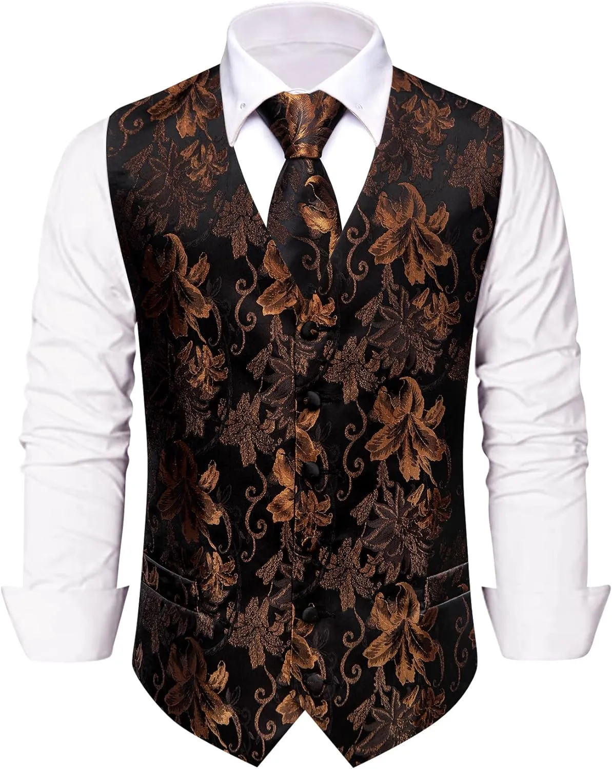 Mens Victorian Vest Tie Set Silk Paisley Suit Vests Formal Waistcoat Gothic Steampunk Vest with Notched Lapels
