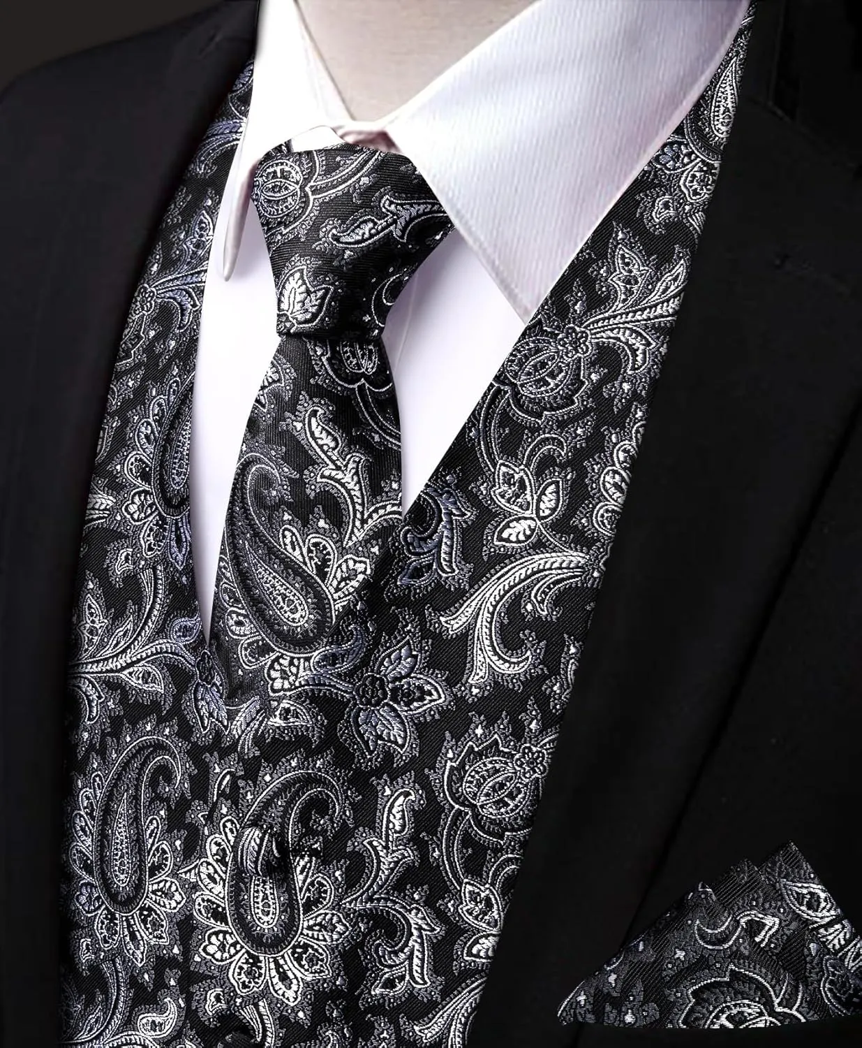 Mens Victorian Vest Tie Set Silk Paisley Suit Vests Formal Waistcoat Gothic Steampunk Vest with Notched Lapels