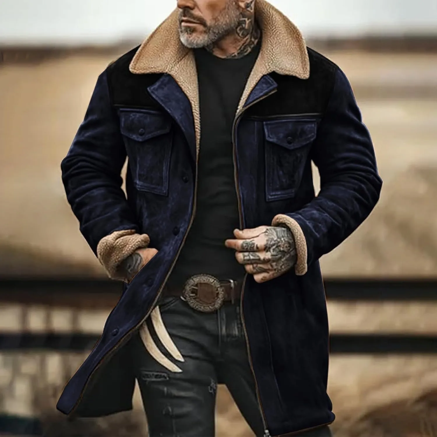 Men's Vintage Suede Jacket Plush Collar Coats Faux Leather Jacket Men Zip Up Motorcycle Jacket Coats Retro Tops