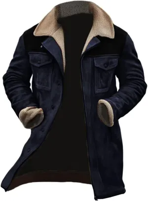 Men's Vintage Suede Jacket Plush Collar Coats Faux Leather Jacket Men Zip Up Motorcycle Jacket Coats Retro Tops