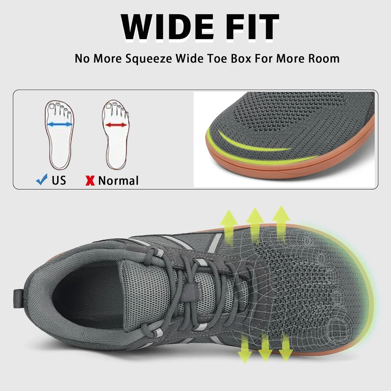 Men's Wide Toe Barefoot Shoes Minimalist Zero Drop Walking Shoes Non Slip Comfortable Outdoor Tennis Trail Shoes Width Cross Training Sneakers