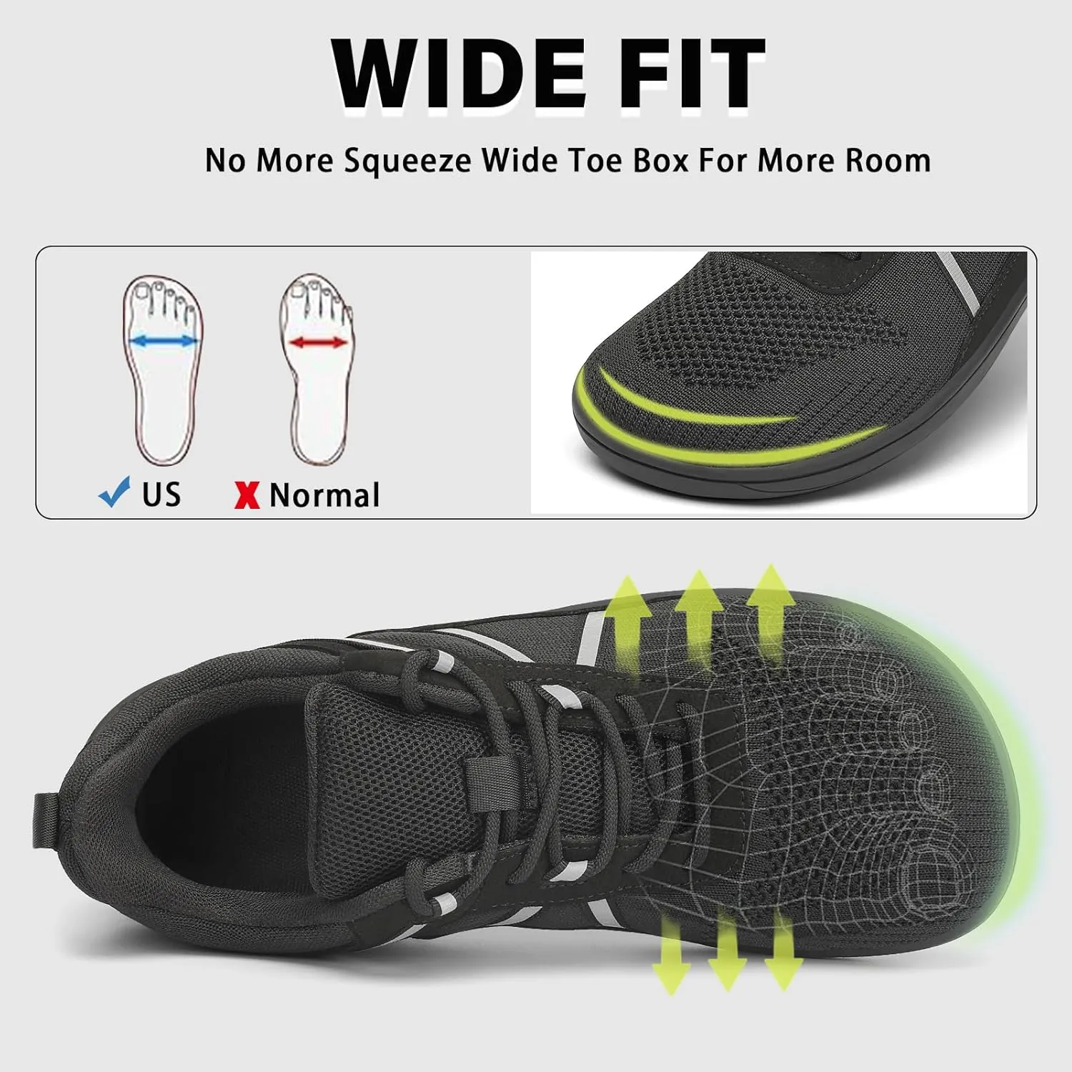 Men's Wide Toe Barefoot Shoes Minimalist Zero Drop Walking Shoes Non Slip Comfortable Outdoor Tennis Trail Shoes Width Cross Training Sneakers