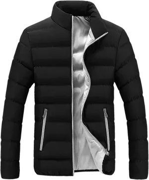 Mens Winter Jacket with Hood Quilted Puffer Jacket Full Zip Warm Thick Coats Cold Weather Work Outerwear Down Jacket
