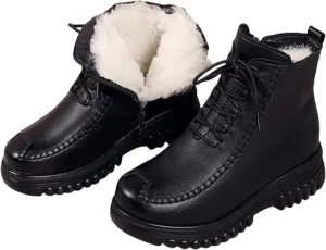 Men's Winter Outdoor Hiking Waterproof Snow Boots Round Toe Fleece Warm Mid Non-slip Zip Height Ankle Booties