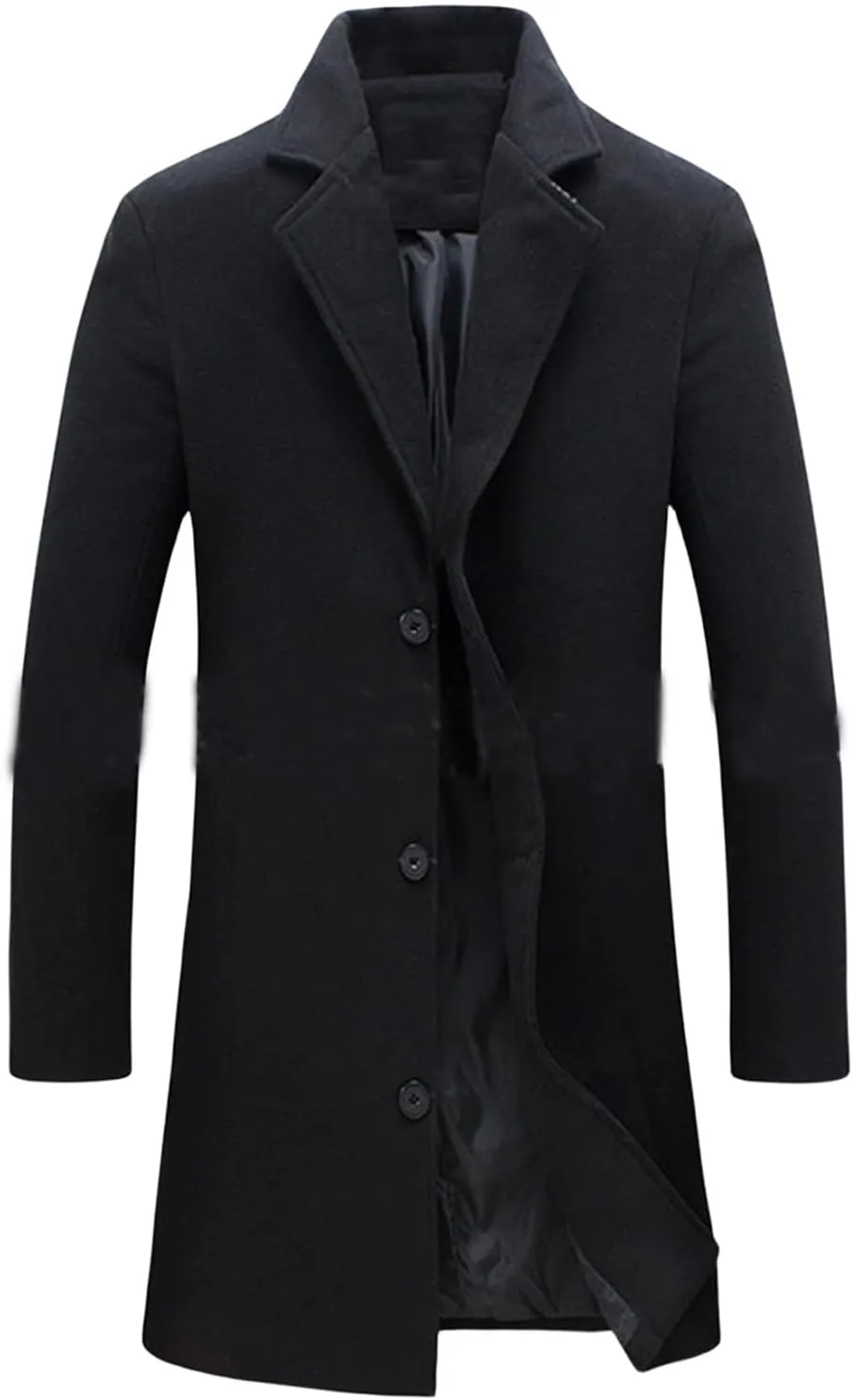 Men's Wool Blend Pea Coat Notched Collar Single Breasted Coats Warm Winter Trench Overcoat