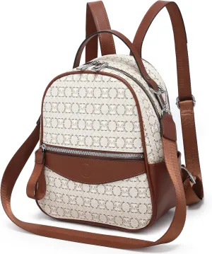 Mini Backpack Purse for Women Multi Pocket Small Backpacks Ladies Convertible Shoulder Handbags Designer Travel Backpack with Wide Strap, Beige/Brown