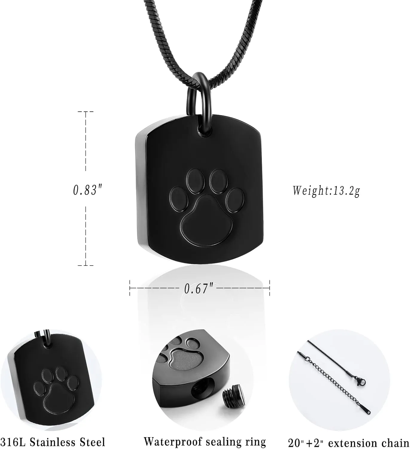 Minicremation Personalized Cremation Jewelry Urn Necklace for Ashes Paw Print Memorial Ash Jewelry Cremation Jewelry Ashes Keepsake Necklace for Women & Men