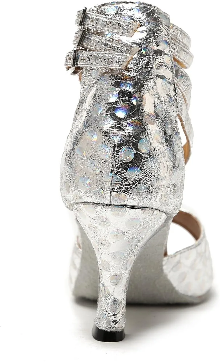 Minishion GL224 Women's Buckle Synthetic Latin Tango Ballroom Dance Shoes Wedding Prom Sandals