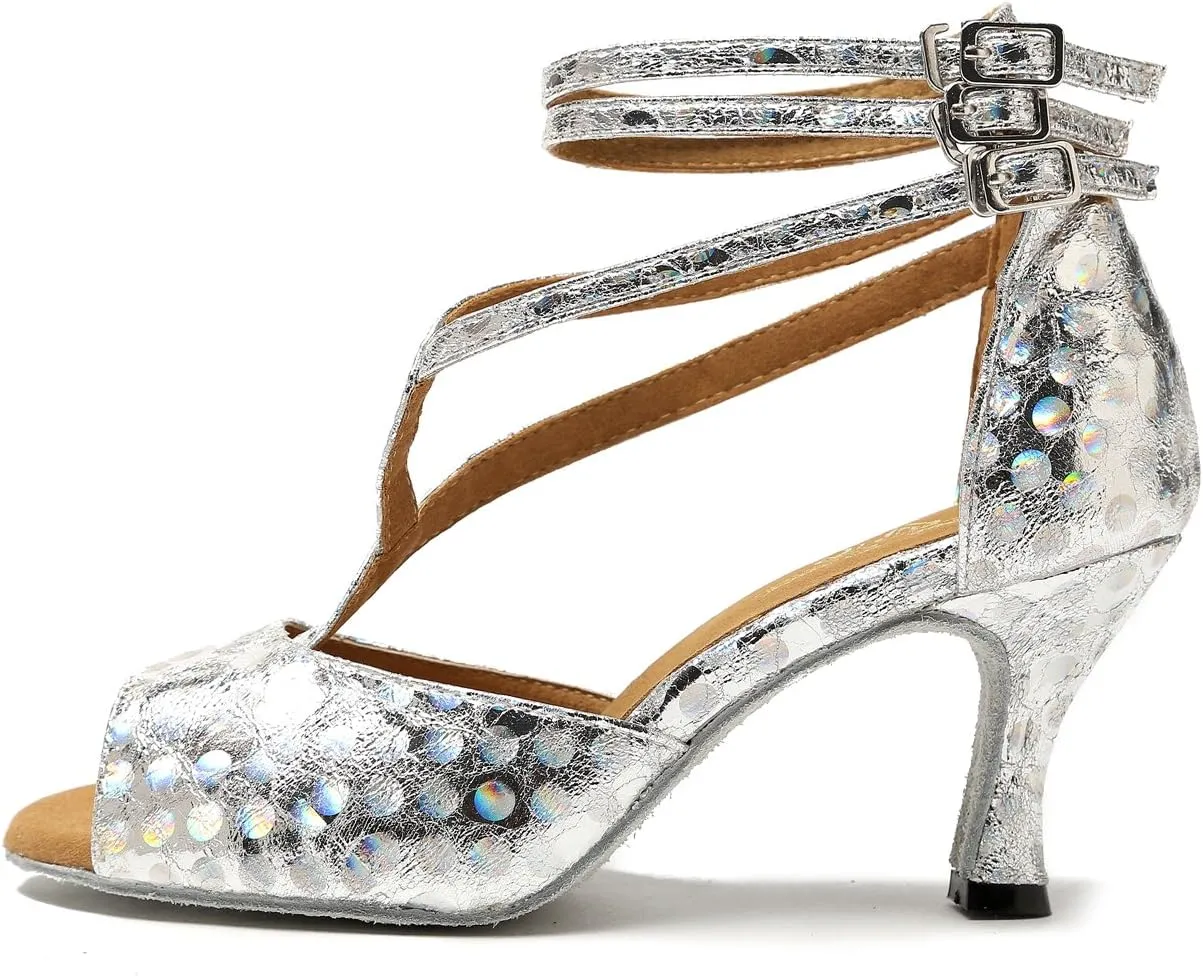 Minishion GL224 Women's Buckle Synthetic Latin Tango Ballroom Dance Shoes Wedding Prom Sandals