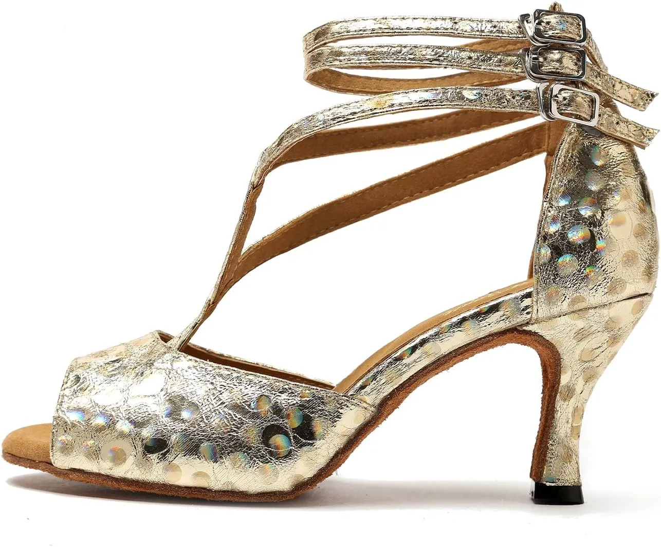 Minishion GL224 Women's Buckle Synthetic Latin Tango Ballroom Dance Shoes Wedding Prom Sandals