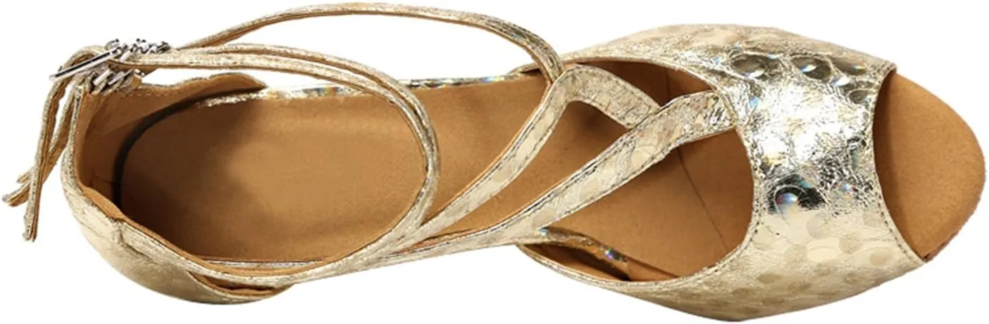 Minishion GL224 Women's Buckle Synthetic Latin Tango Ballroom Dance Shoes Wedding Prom Sandals